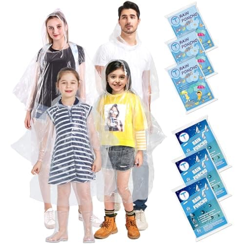 TUNCHMO Disposable Rain Ponchos Family 6 Pack for Adults & Kids Extra Thick