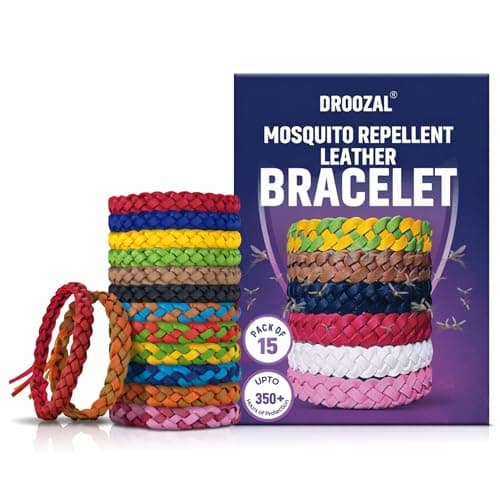 15 Pack Mosquito Repellent Bracelet - Adjustable Leather Band, Triple Strength 350+ Hours Protection, Natural DEET-Free Anti Bug for Adults, Travel Essentials Waterproof Insect Repellent Bracelet Band