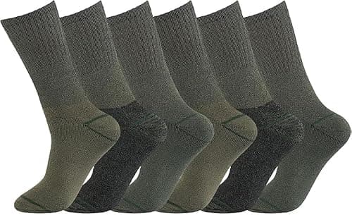 JEANTRADER'S Men's Military Army Boot Socks, 6 Pairs, Thermal Combat Green Outdoor Work Socks, Loose Top Cushioned Comfort, Hiking & Tactical Socks, UK Size 6-11