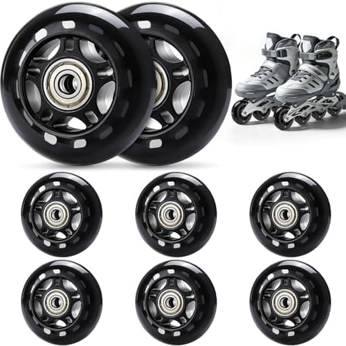 TOBWOLF 8 Pack 70mm 82A Indoor Inline Skate Replacement Wheels, Black