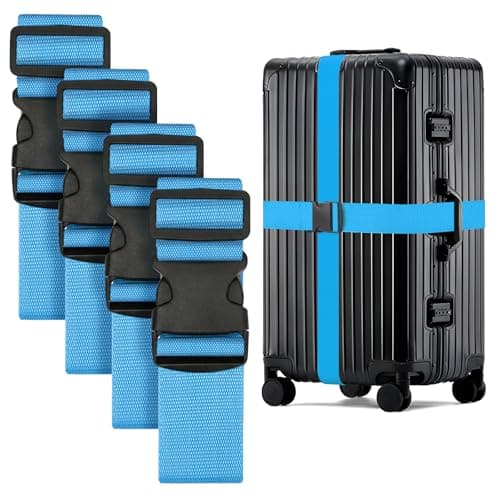 WISYOK Luggage Straps Extended, 4 Pack, 130-250cm Adjustable, SkyBlue