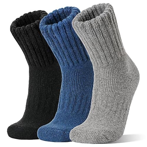 Sandsuced Merino Wool Thermal Boot Socks for Men Women Winter Warm Thick Cosy Walking Hiking Work Stocking Fillers Socks 3 Pairs(Blue/Black/Grey,L)