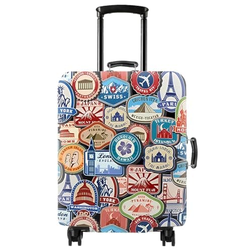 Kaket Suitcase Cover, Elastic Luggage Cover, Dustproof & Scratchproof Luggage Protector, Landmark Sticker, S(18"-21" Luggage)