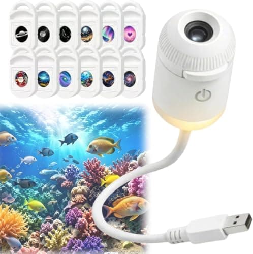 HD Smart Dynamic 5D Holographic Night Light Projector, Plug and Play HD Star Projector with 3/6/12/24 Projection Films, 360° USB Galaxy & Moon Projectors Light (with 12 Films)