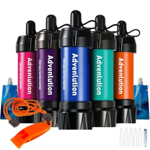 Water Filter Straw 5-Pack 0.01 Micron Personal Survival Filtration for Camping Hiking Backpacking Travel Emergency, Ideal for Groups, with Pouch Straw & Plunger, Fits UK Bottles by Advenlution