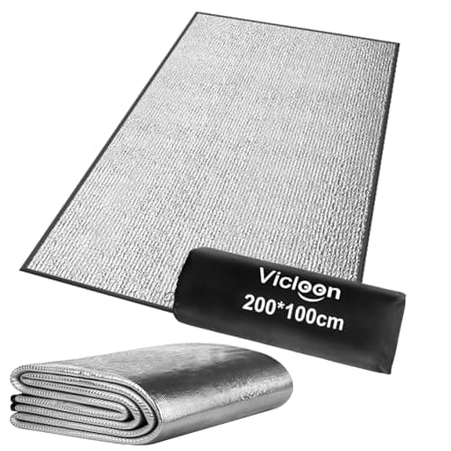 Vicloon Aluminium Foil Camping Mat, 200 x 100cm Aluminium Camping Mat, Foldable Double-sided Tent mat, Portable Waterproof with Carry Bag, Reflective Tent Pad Lightweight for camping Hiking Picnic