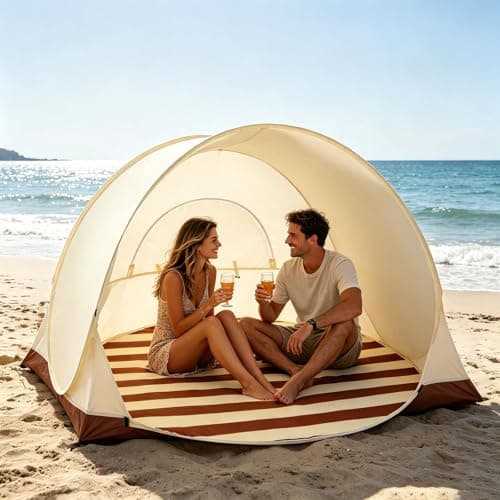 Pop-Up Beach Tent for 3-4 Person - Automatic Sun Shade Shelter Tent, Pop-Up Upf 50+ Uv Protection Sun Shelter Canopy with Mosquitonet, Portable Lightweight Uv Protection Beachtent (White)