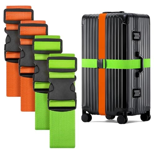 WISYOK Luggage Straps Extended, 4 Pack, 130-250cm Adjustable, Green Orange