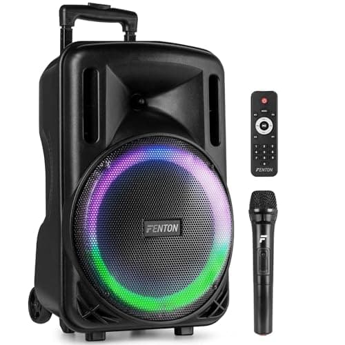 Fenton FT12LED MK2 12-Inch Portable PA System, 700W, Battery, Mic