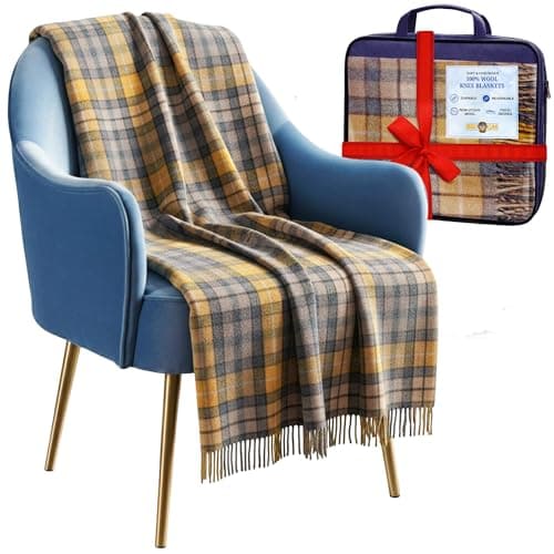 Luxurious Wool Knee blankets for elderly, Adults - 74x31" - Scottish tartans - Fringed edges, check Cosy sofa throws - Reading, Wheel chair, Travel - winter Blanket (Buchanan Natural Tartan)