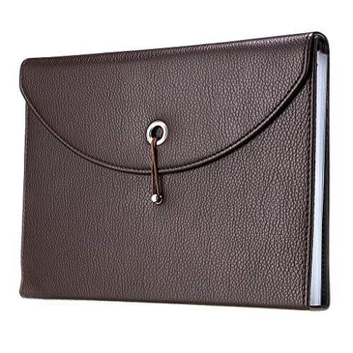 IGNPION PU Leather A4 Expanding Folder File Organisersn 13 Pocket Document Wallet Portfolio Business Folder with Elastic Closure (Brown)