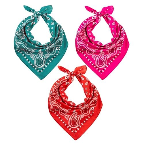 Bandana for Men & Women - Red, Pink, Teal Set of 3 Pirate Cowboy Headband