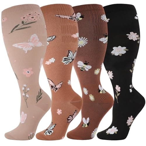 Zuimei 4 Pair 15-20 mmHg Plus Size Compression Socks for Women Men