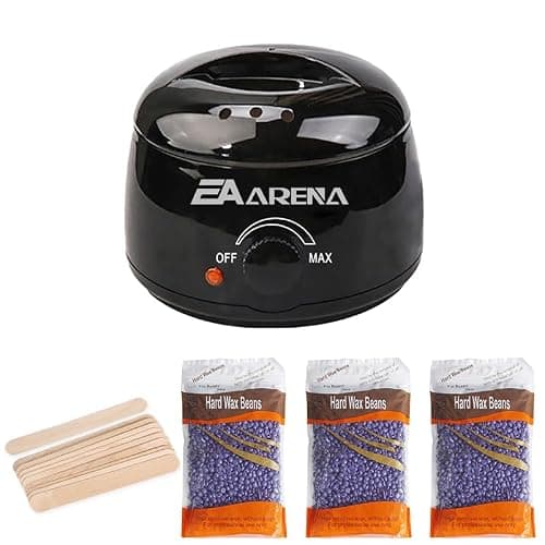 Professional Hair Removal Wax Warmer Kit With Bowl, 3 Bags of Beads and Applicator Sticks for Full Body Waxing at Home (Lavender Black Pot)