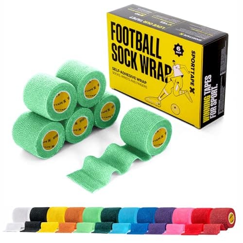 SPORTTAPE 6 Rolls Football Sock Tape, 5cm x 4.5m, Mint Green, Cohesive