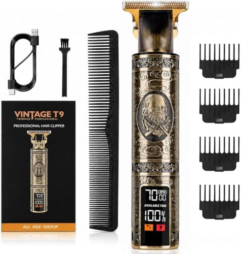 Beard Trimmer Professional Hair Clippers Men, Cordless Rechargeable Hair Trimmer for Men, Premium Barber Detailer Set with Battery T-Blade Shaver & LCD Display Gift