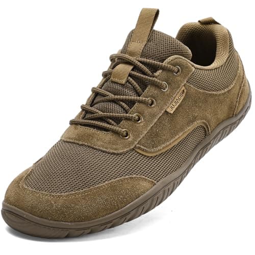 JUJIAOSO Unisex Wide Barefoot Shoes for Men Women Outdoor Trail Running Minimalist Walking Shoes Lightweight and Breathable(Brown,UK 10)