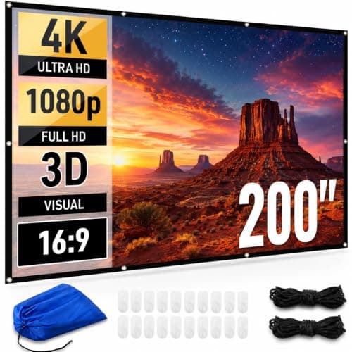 Japard 200 Inch Projector Screen Outdoor, 4K Full HD 3D 16:9 Canvas Material Double-Sided Projection, Foldable Portable, Wall Mount Hanging Extra Large for Outside Theater, Home Backyard Movies, Party