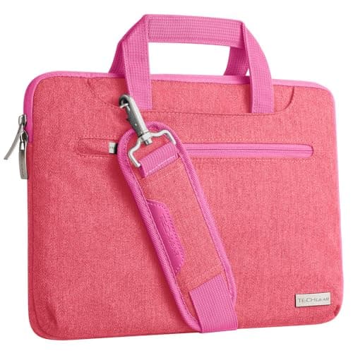 TECHGEAR Case for 12.8" - 13.6" Laptops, Portable Multi-function Laptop Case with Adjustable Shoulder Strap, Luggage Strap & Suppressible Handles, Portable Sleeve Organiser Case Cover + Pockets PINK