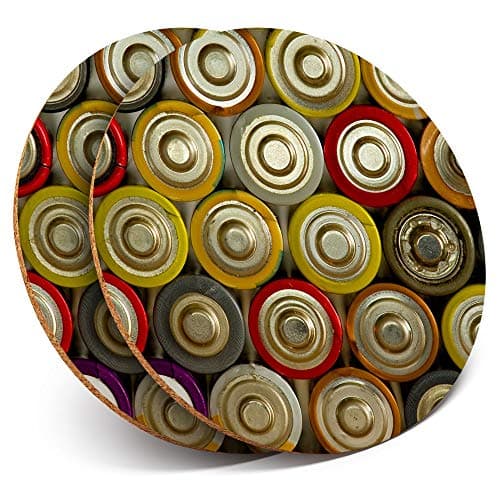 2 x Round Coasters - Retro Batteries Power Bank - Cork Backed Home Kitchen Accessory Tea Coffee Mug Mat #3084