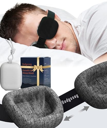 Bodyssey 3D Contoured Sleeping Mask – 100% Blackout, Zero Pressure, Adjustable Eye Cups, Ultralight Lash Friendly Eye Mask for Travel, Women & Men Side Sleepers, Adults Kids Sleep Aid Gift (Black)