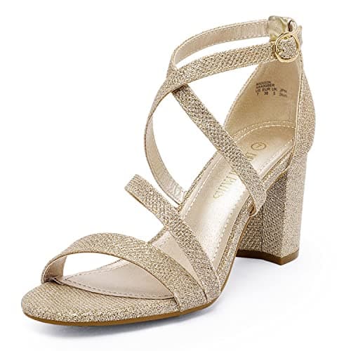 DREAM PAIRS Women's Ankle Strap Heels Sandals,Gold-Glitter,5W