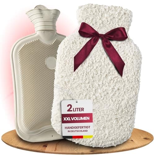 Easy and Green Cuddly Hot Water Bottle with Cover Made of Extra Soft Organic Cotton Made in Germany - Hot Water Bottle Fluffy Hot Water Bottle Long Warm for Pain Relief - Easy and Green (2 L)
