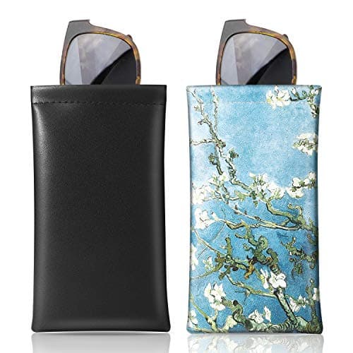 MoKo Squeeze Top Glasses Pouch, Leather Soft Sunglasses Case, 2pack