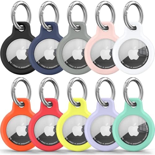 10-Pack AirTag Holder Case for 2nd & 1st Gen, Colorful Cute Soft Thin Bumper Cover for Air Tags, Anti-Scratch GPS Tracker Keychain Ring Set for Keys Bags Pets Luggage