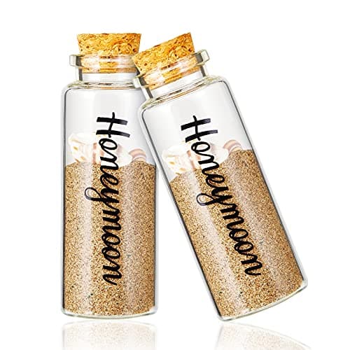 Honeymoon Sand Keepsake Jar Glass Bottle Cylinder Honeymoon Glass Jar with Cork Lid Souvenir for Diy Crafts, Travel, Bride or Newlywed Couple, Wedding Engagement, 55 ml (2 Pieces)