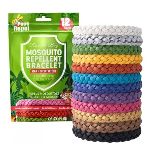 Mosquito Repellent Bracelet 12 Pack, PestRepel Insect Midge & Mosquito Bands - 300 Hours Insect Repellent Protection, Deet-Free, Natural Insect Repellent Bracelet for Adults & Kids