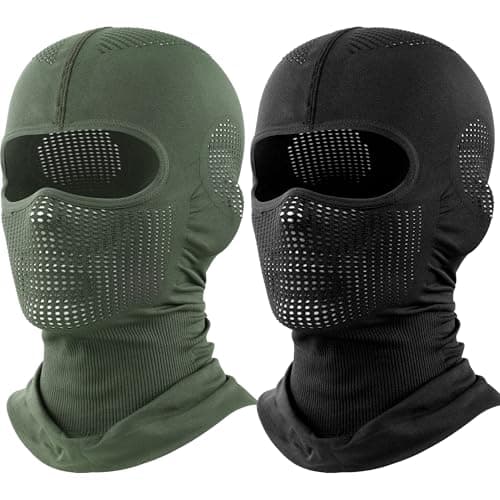 WTACTFUL 2 Pieces Balaclava Face Ski Mask for Men, Summer Winter Breathable Thermal Warm Full Face Cover Mask for Motorcycle Cycling Skiing Snowboarding Green Black