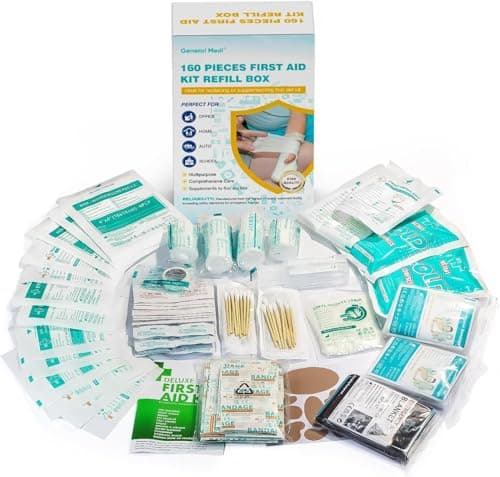 General Medi 160 Piece First Aid Kit Bag Refill Kit - Includes Instant Cold Pack, Bandages, Emergency Blanket, Moleskin Pad, Gauze - Extra Replacement Medical Supplies for First Aid
