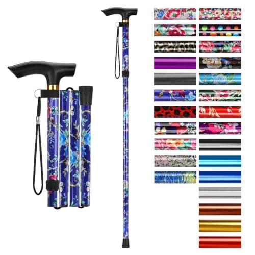supregear Walking Stick - Adjustable Folding Walking Sticks for Women and Men - Lightweight Portable Collapsible Balancing Aid - Foldable Travel Cane for Ladies Elderly Adults, Dark Blue Floral