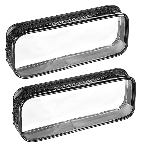 Clear Pencil Case, Travel Toiletry Bags Clear Exam Pencil Case Transparent Makeup Bag Waterproof PVC Zippered Comestic Storage Pouch Ideal for Stationery, Toiletries, Travel & Office Supplies (2 pcs)