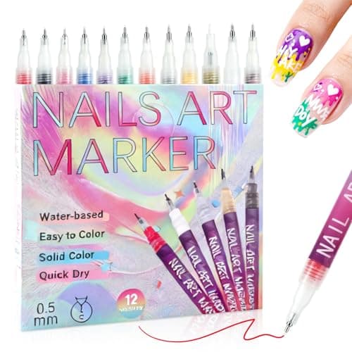 12 Colours Nail Art Pens Set, 0.5mm Tip Water-Based Nail Art Markers