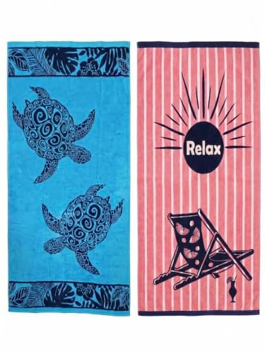 Large Egyptian Luxury Beach Towels For Adults 100% Cotton - Pack of 2