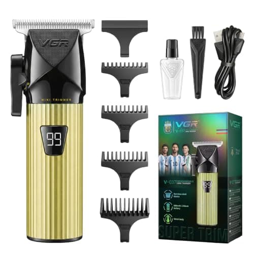 VGR 037 Mini Hair Trimmer for Men with Taper Lever and LED Display, Gold