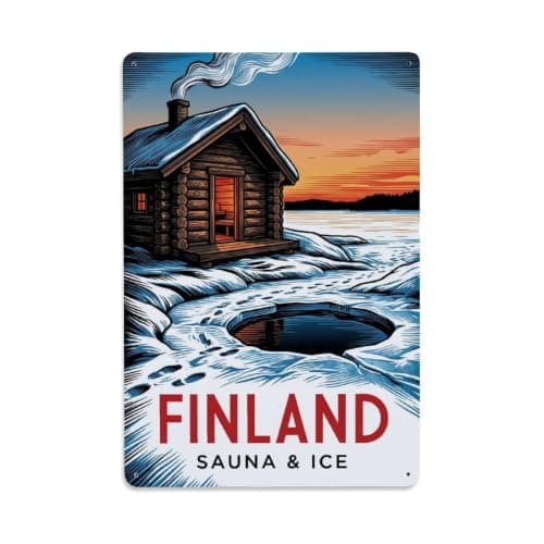 Finland Sauna Ice Cabin Winter Travel Arctic Metal Tin Sign