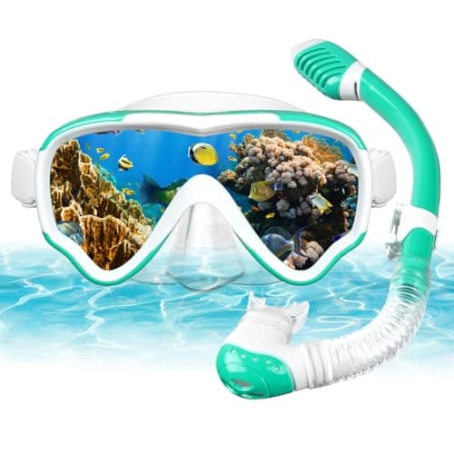 AOOSA Kids Snorkel Set, Anti-Fog Tempered Glass Diving Mask Snorkeling Gear