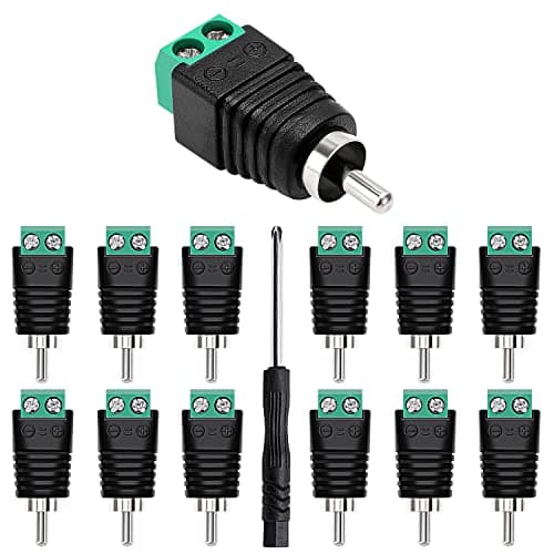 KUOQIY 12 PCS RCA Connector Male Adapter, Phono RCA Male Plug to AV Screw, Terminal Block Audio/Video Connector Adapter, for CCTV Security Camera System