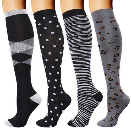 DRESHOW 4 Pairs Compression Socks For Women&Men Circulation Best Support for Athletic Running Cycling Travel