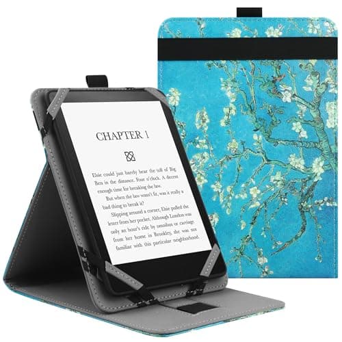 VOVIPO Universal Protective Case for 6" 6.8" 7" kindle paperwhite eReaders, Folio Stand Cover with Handstrap Compatible with kindle paperwhite/Kobo/Pocketook/Sony 6/6.8/7 inch-Apricot Flower