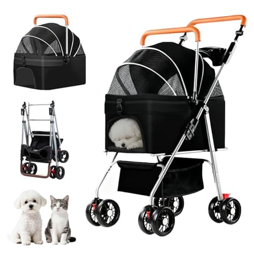 Simanli Pet Stroller for Small Cats Dogs Foldable 3-in-1 Dog Strollers Portable Puppy Trolley with 4 Wheels for Travel Camping Walk with Storage Bag(Black)