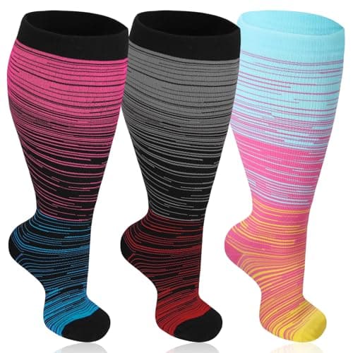 Zuimei 3 Pair 15-20 mmHg Plus Size Compression Socks for Women Men