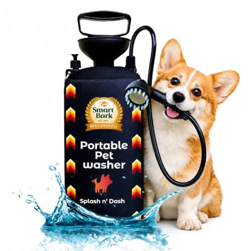 Splash n' Dash 8 Litre Portable Dog Shower – Manual Shower Kit with Brush Head & Neoprene Jacket – Portable Dog Washer for Home, Travel, or Outdoor Use