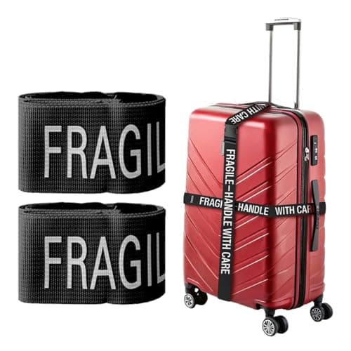 TWICK - TWICK - 2x Suitcase Straps, Adjustable Luggage Straps | FRAGILE - HANDLE WITH CARE Advice | Security Protection form Bag Damage in Airport Transit | Fits Most Bags - Black