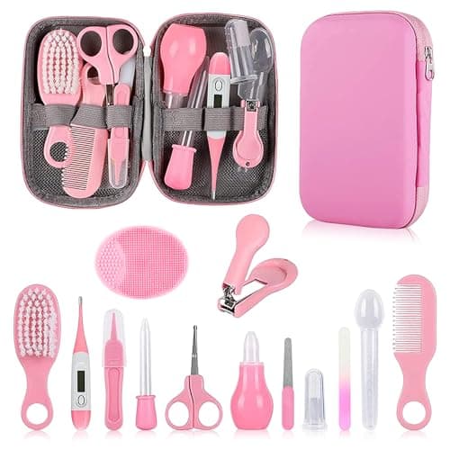 Qunlions life Infant Safety Care Set with Hair Brush Comb Nail Clipper, Baby Essentials Kit for Newborn Girls Boys (Pink)