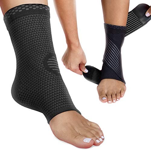 Modetro Sports Ankle Brace 2 Pack, Ankle Support for Ligament Damage, Compression Support Sleeve Socks w/Strap, Achilles Tendonitis Support, Black Plantar Fasciitis Foot Support for Men, Women