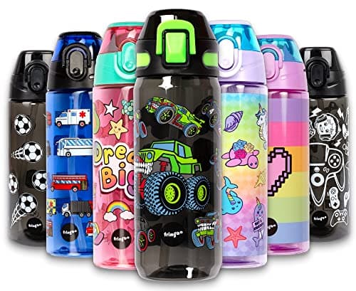 Fringoo 600ml Kids Water Bottle - Leakproof, Straw & Lock Lid - 14 Designs